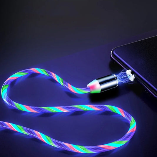 1m Led Flowing Light Usb 3 in 1 Fast Micro Type C Magnet Charger Magnetic Charging Cable For Iphone