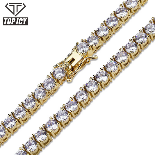 16" 18" 20" Silver Gold Chain 3mm 4mm 5mm Brass CZ Tennis Chain 18k Gold Plated Hiphop Diamond Tennis Chain Jewelry Wholesale